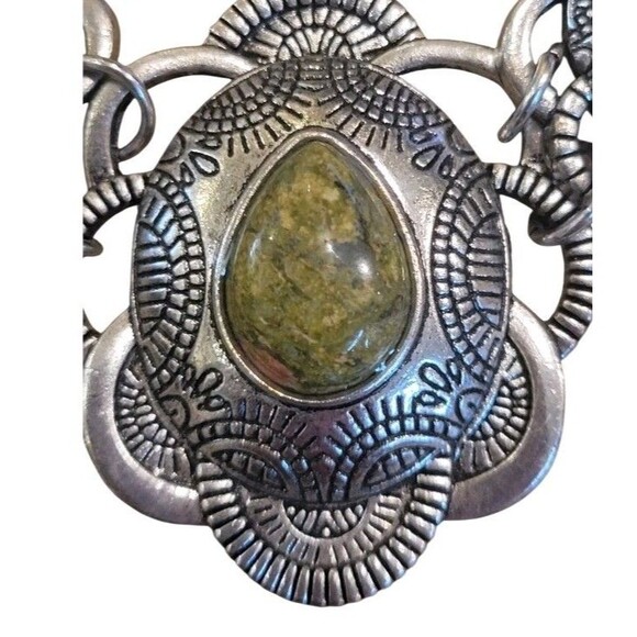 Unakite Tear Drop Stone Southwestern Medallion Stainless  Necklace  Statement - Picture 3 of 8